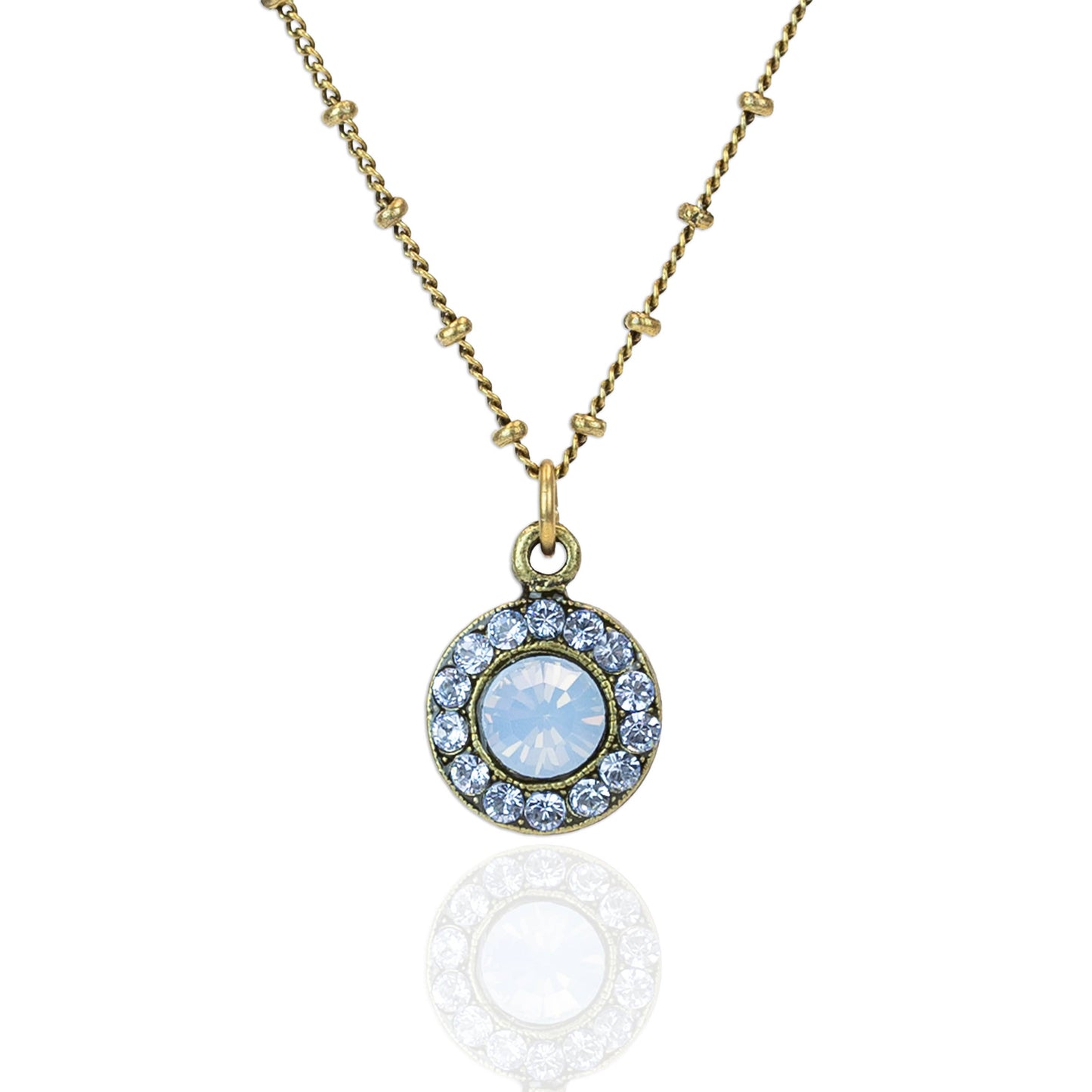 Air Blue Opal Halo Crystal Pendant Necklace
