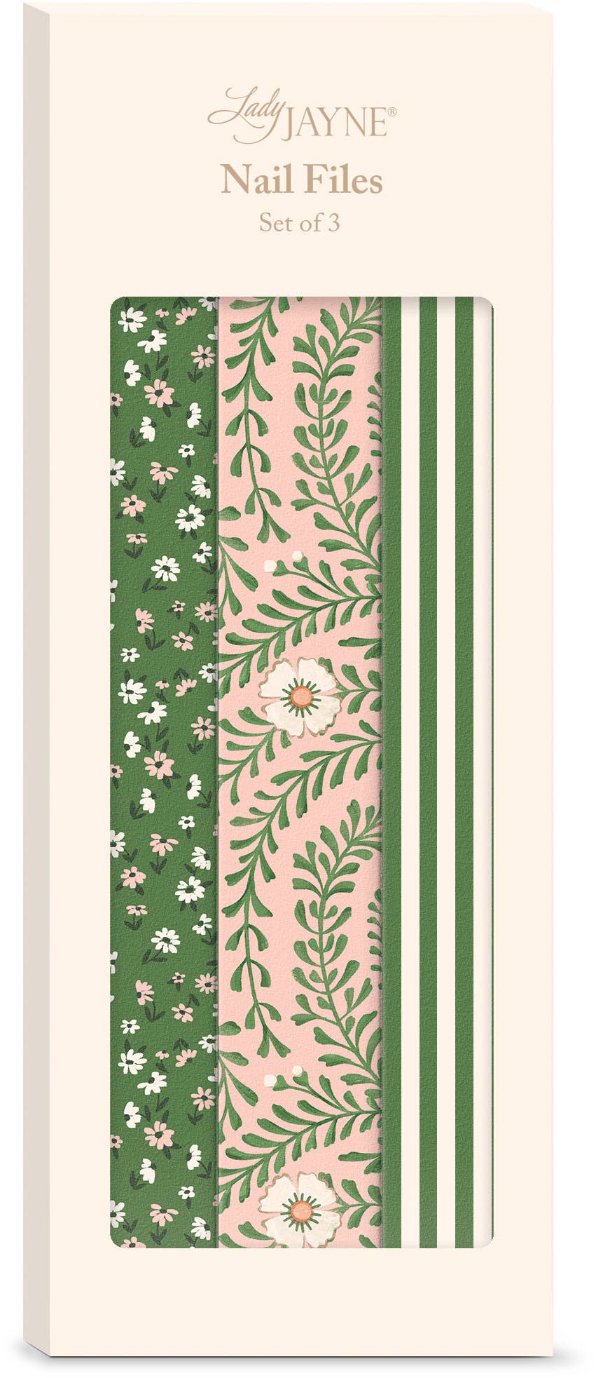Juego de limas de uñas con diseño floral rosa y verde
