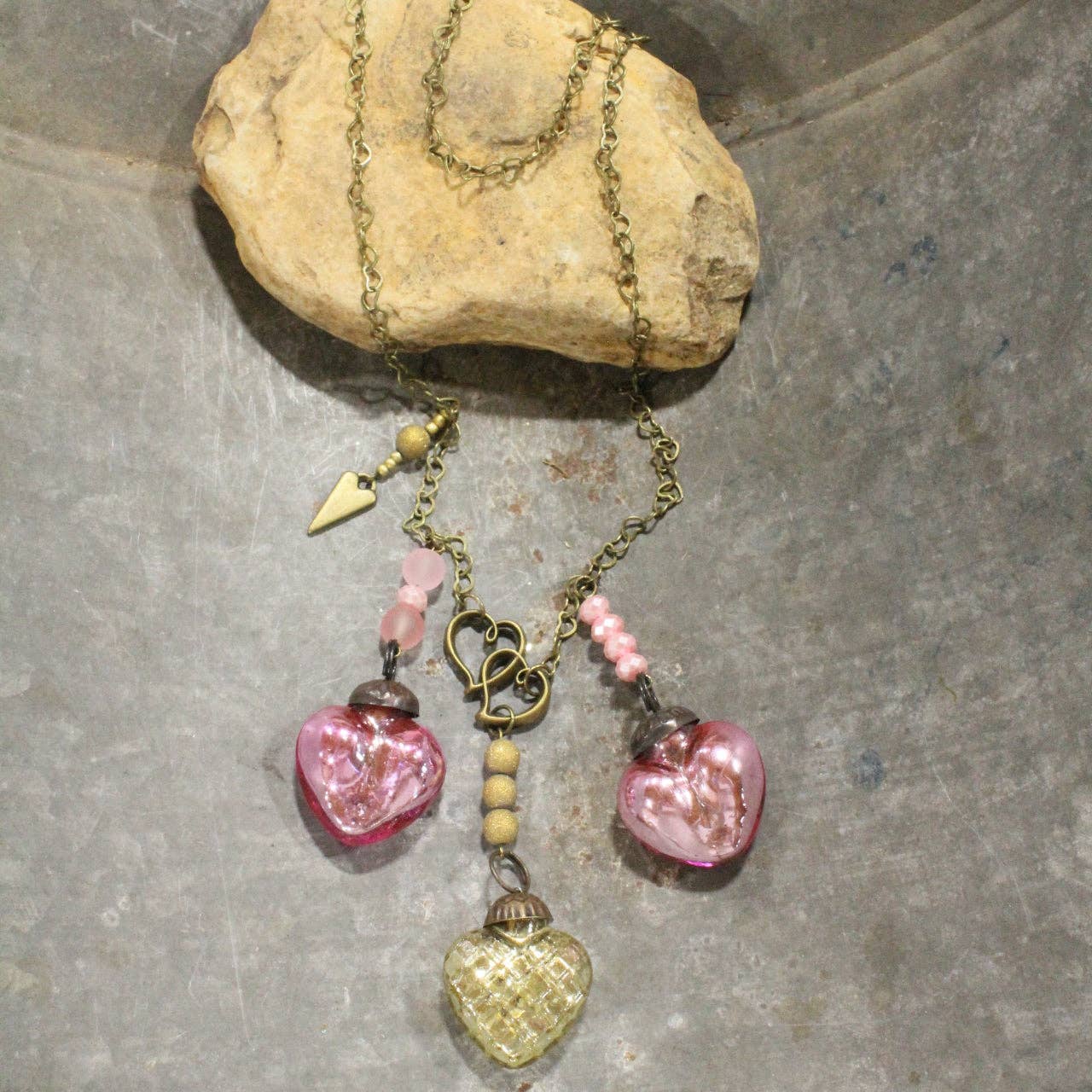 Three Times The Love Retro Pink & Old Gold Necklace