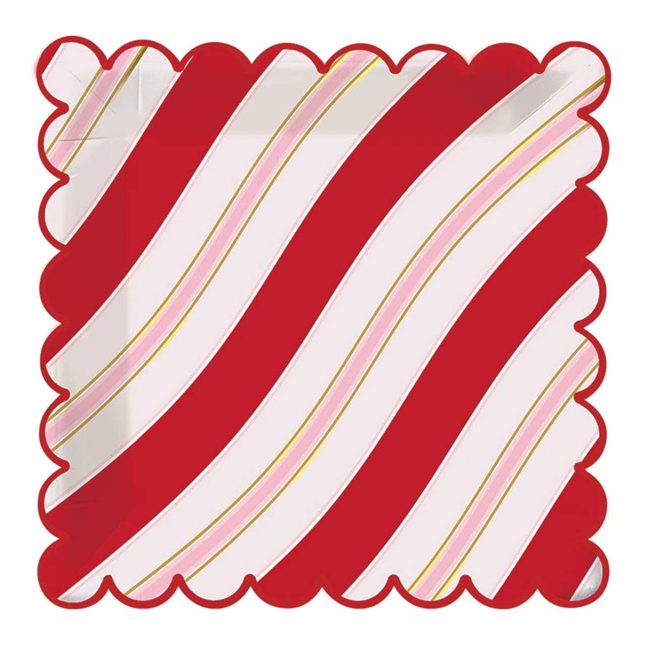 Platos de papel festoneados con rayas metalizadas