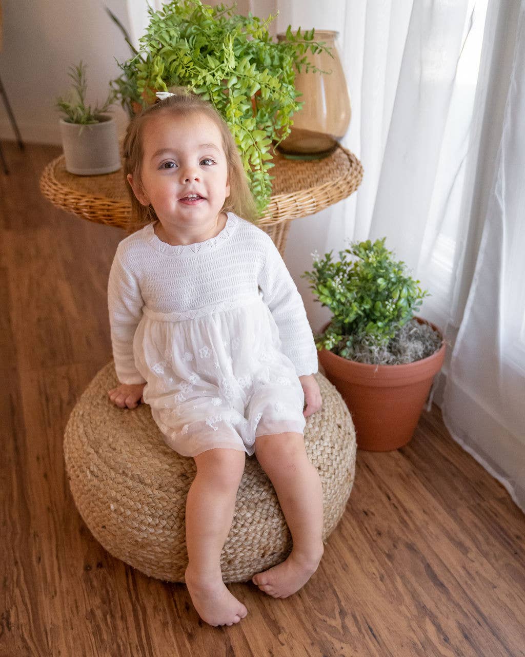 Milan White Floral Embroidered Tutu Knit Baby Dress Organic