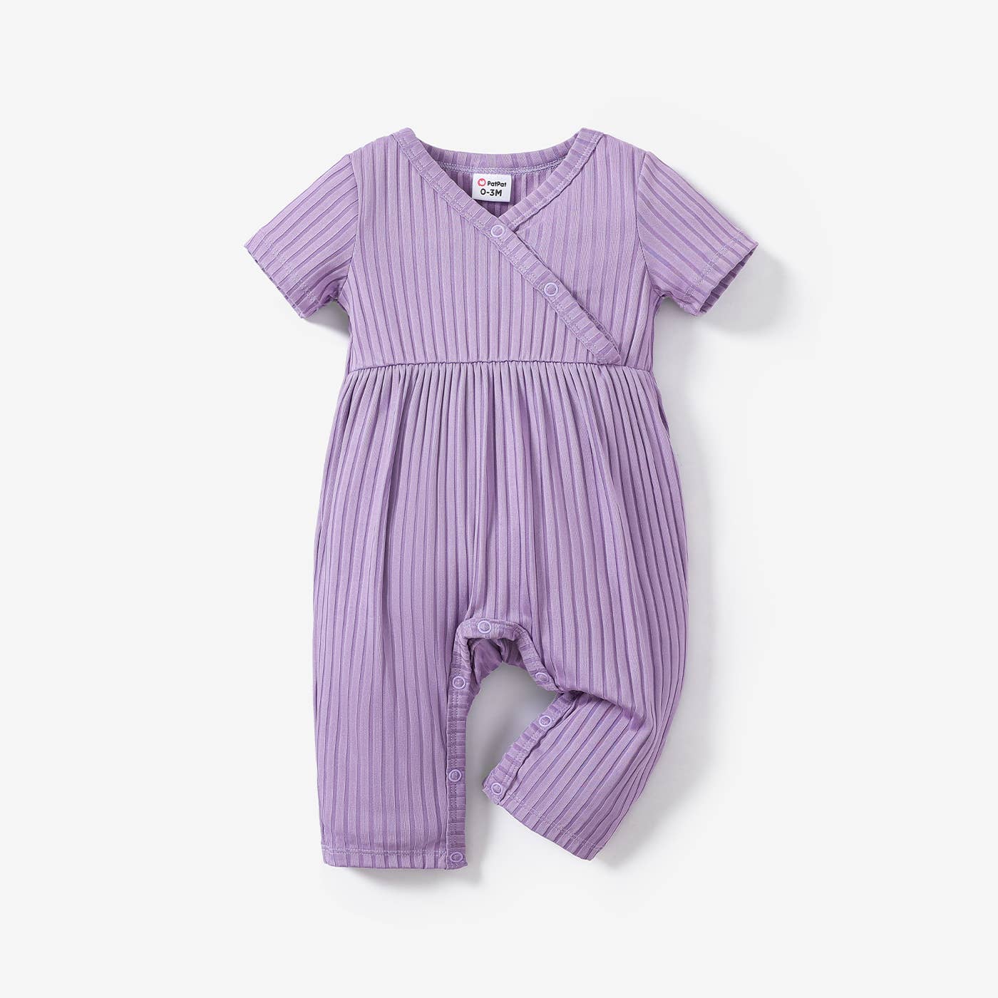 Baby Girl All Over Rabbit  Solid Ribbed V Neck Jumpsuit