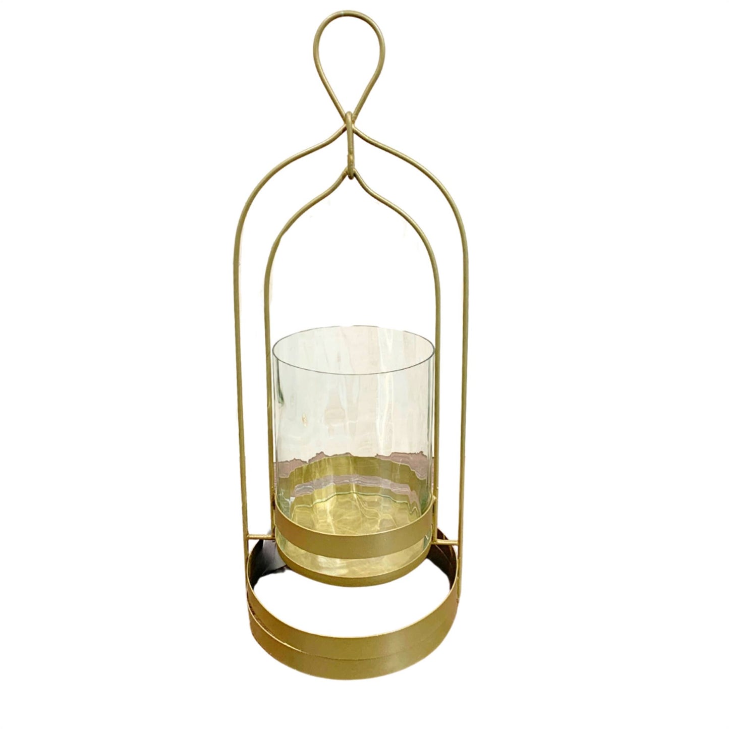 GOLD MODERN SUSPENDED GLASS CANDLE HOLDER 18" H X 7"