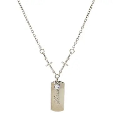 Silver-Tone Crystal Cross Chain "Love" Necklace