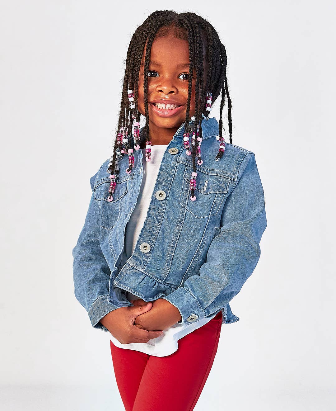 Girls Light Wash Ruffle Denim Jacket