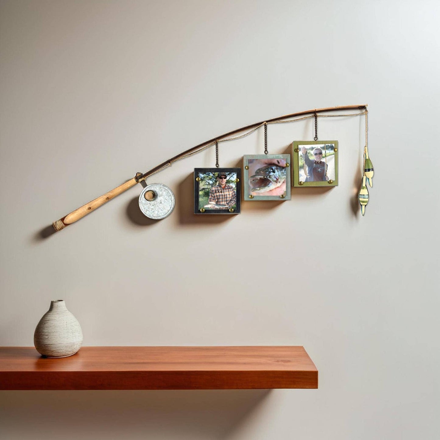 Wood Fish Pole 4X4Triple Picture Frame
