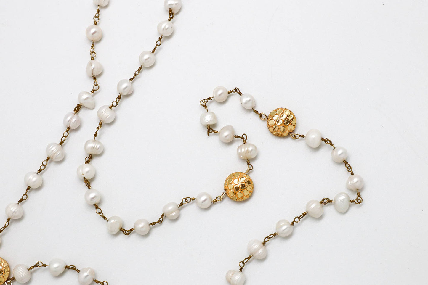 Necklace Freshwater Pearl w/Gold Beads Gold Copper Chain