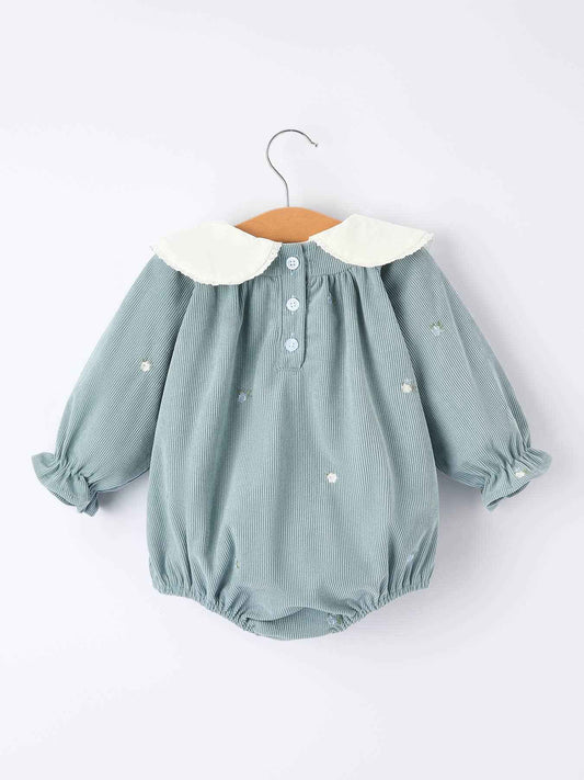 Girls' Blue Embroidered Long Sleeve Romper: 6M
