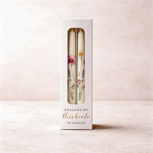 Fresh Picked Wildflowers Decorative Taper Candles Set of 2