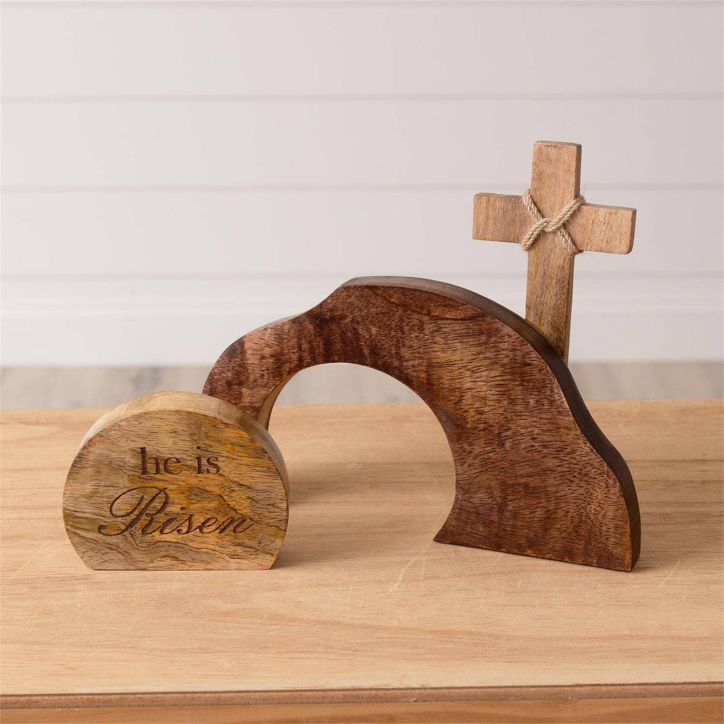 He Is Risen Mango Wood Shelf Sitter