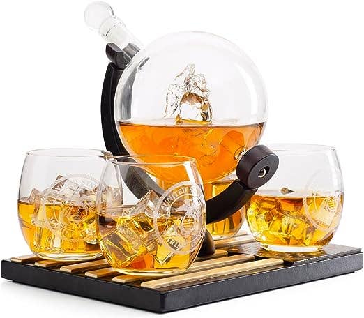 U.S. Marine Globe Whiskey Decanter Set with 4 Liquor Glasses