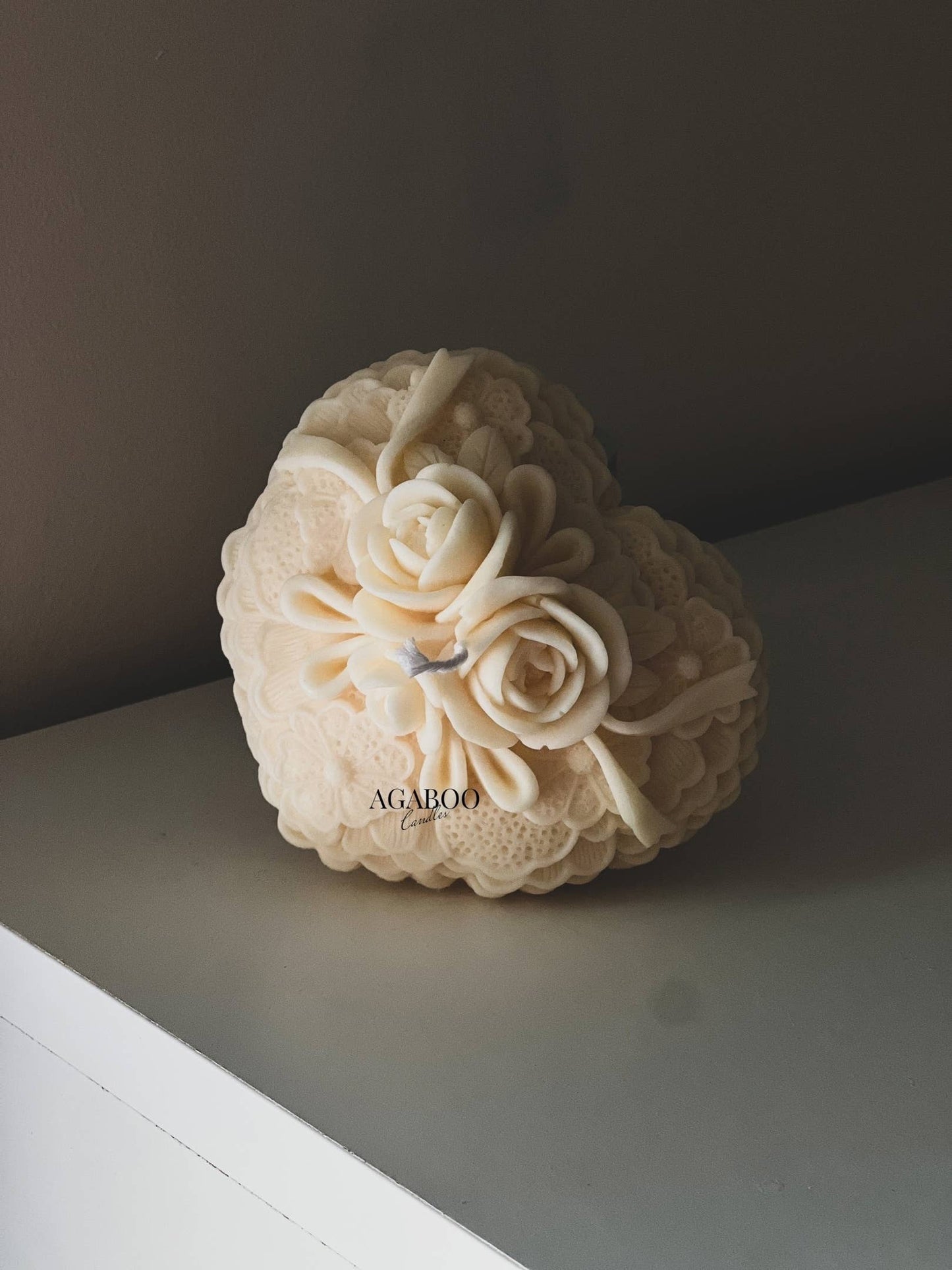 Elegant Rose-Adorned Heart Candle 3x5in - Valentines