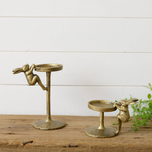 Candle Holders - Golden Rabbit Pillar set of 2