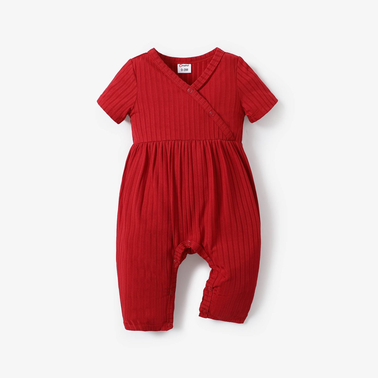 Baby Girl All Over Rabbit  Solid Ribbed V Neck Jumpsuit