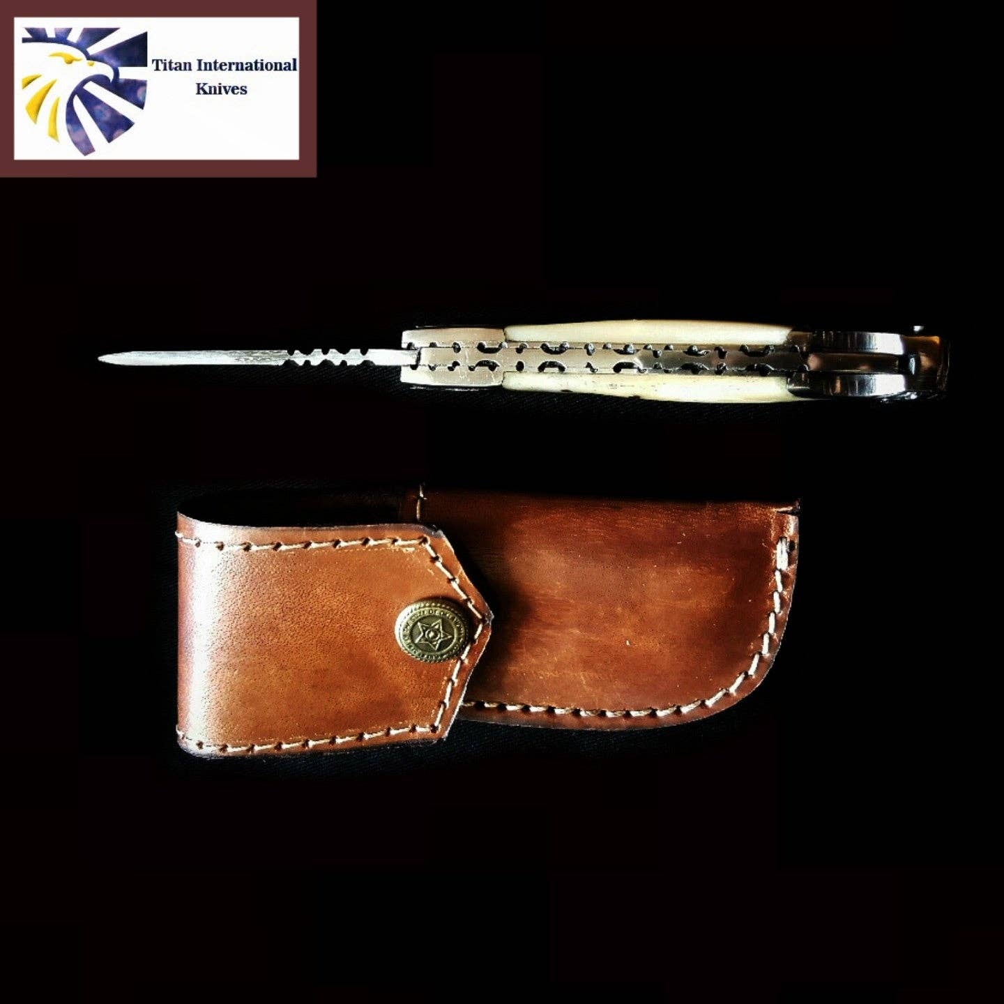 Bone and steel knife with sheath