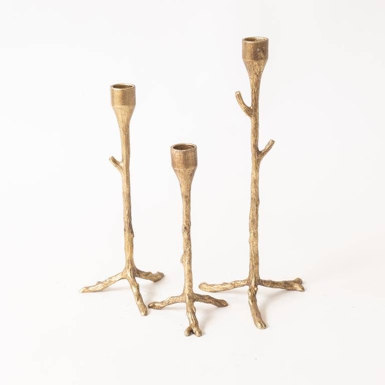 Gold Branch Taper Holder-set of 3