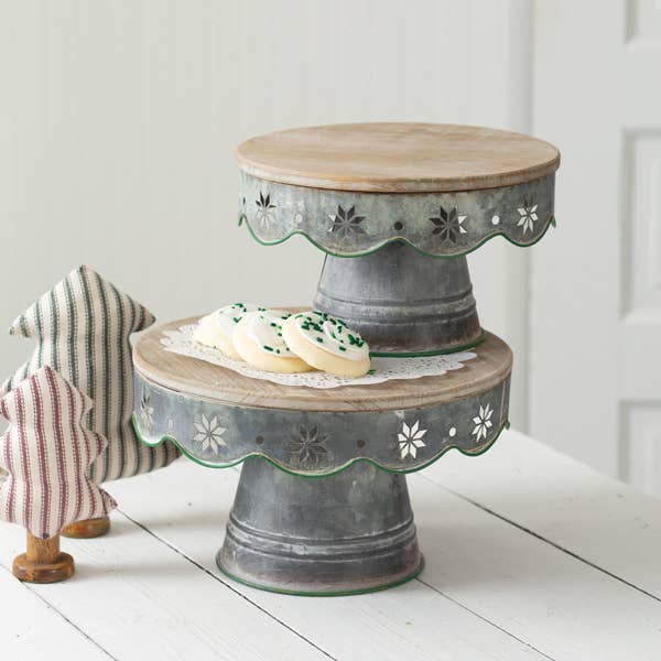 Set of Two Snowflake Dessert Stands