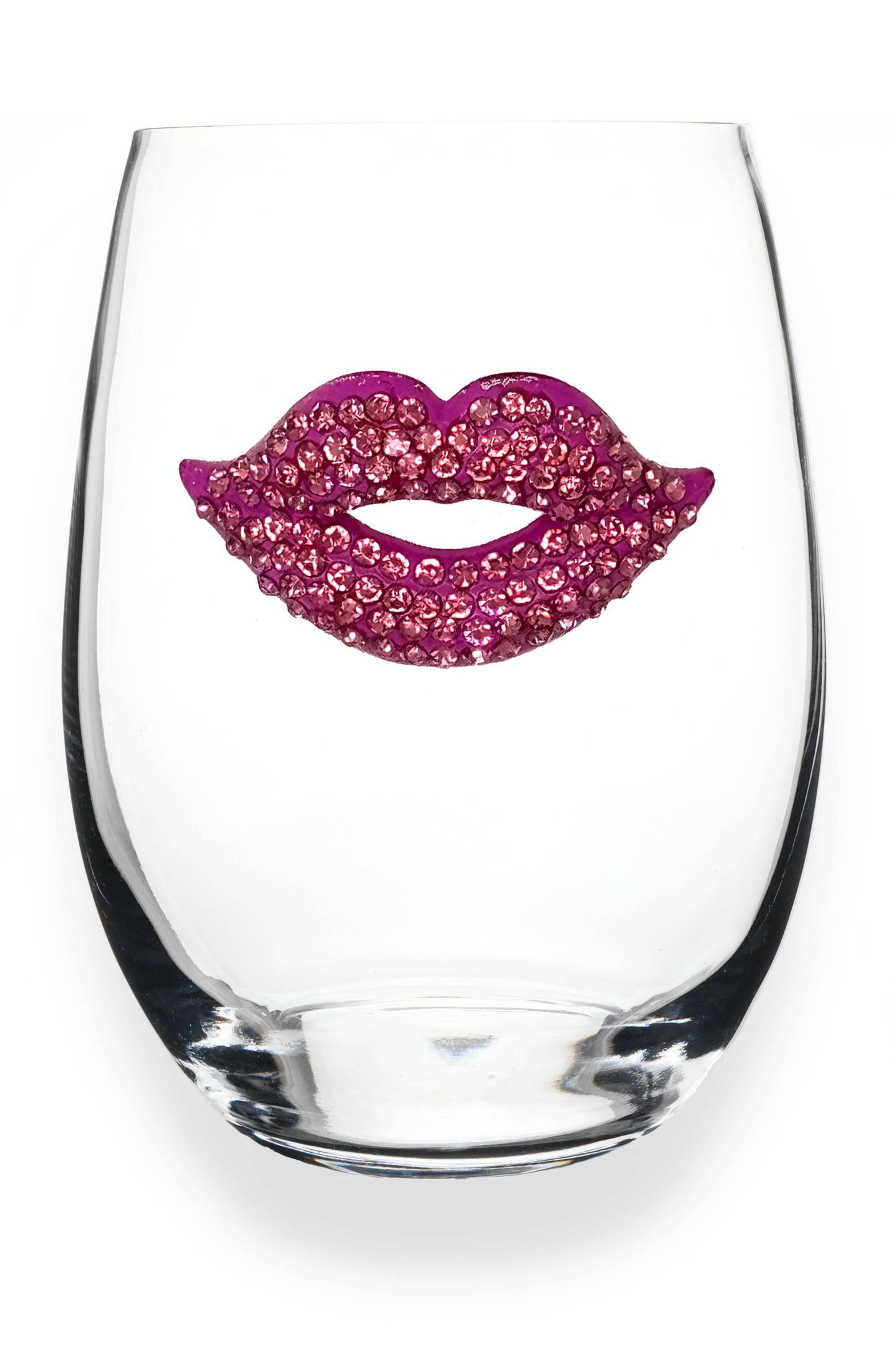 Pink Lips Jeweled Stemless Wine Glass