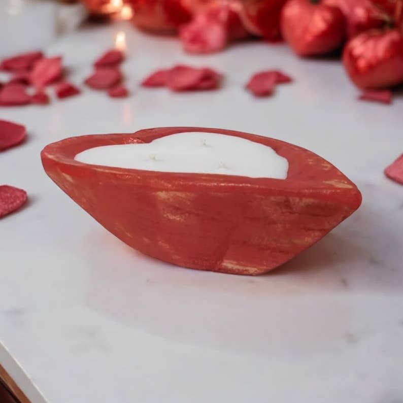 Red Sweetheart Dough Bowl Candle Heart Valentine’s Day
