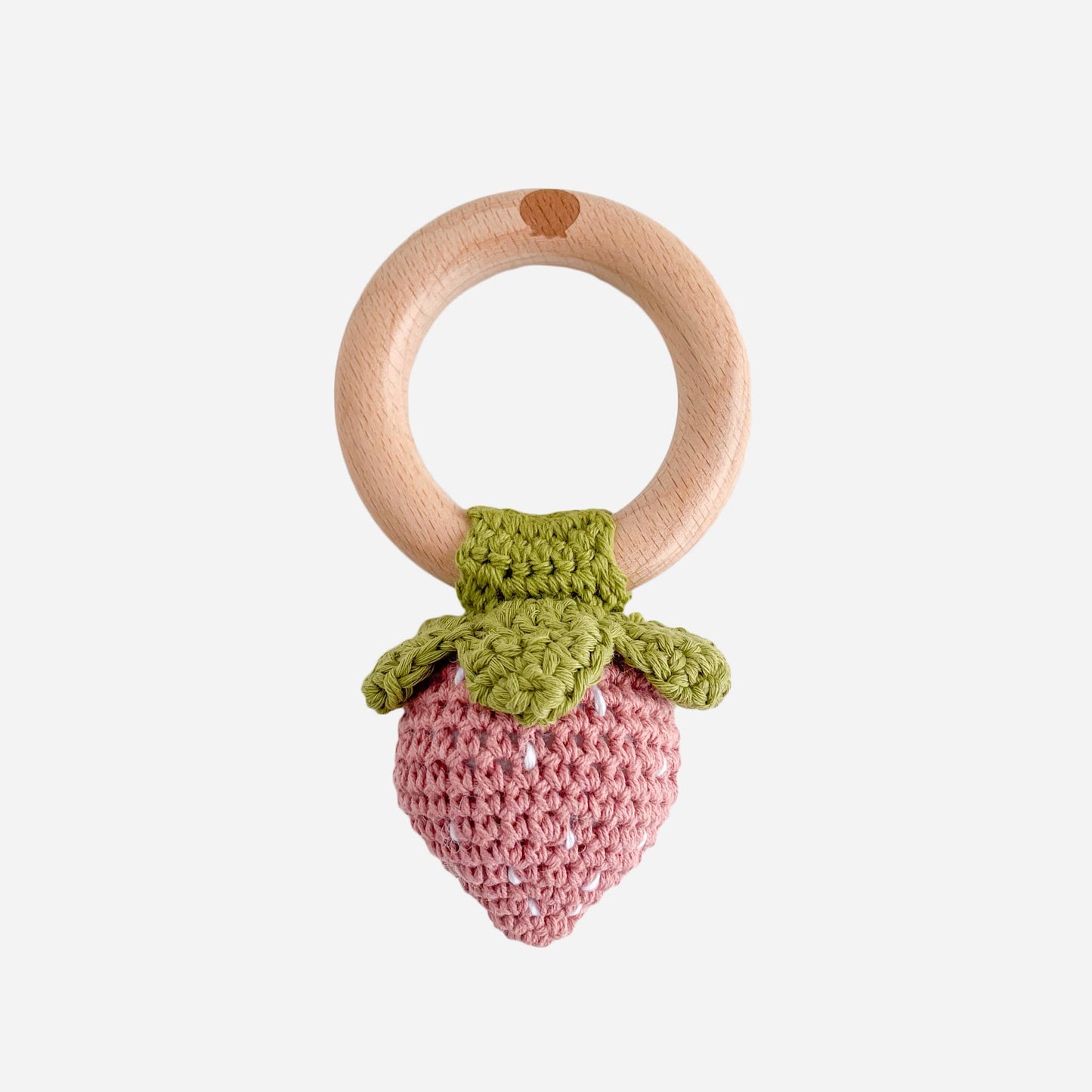 Crochet Rattle Teether Strawberry Pink Baby Toy Spring Summe