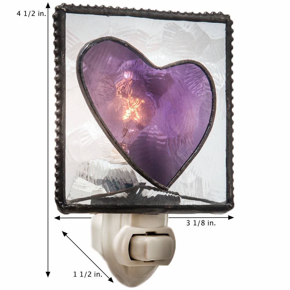 Heart Night Light Purple Stained Glass