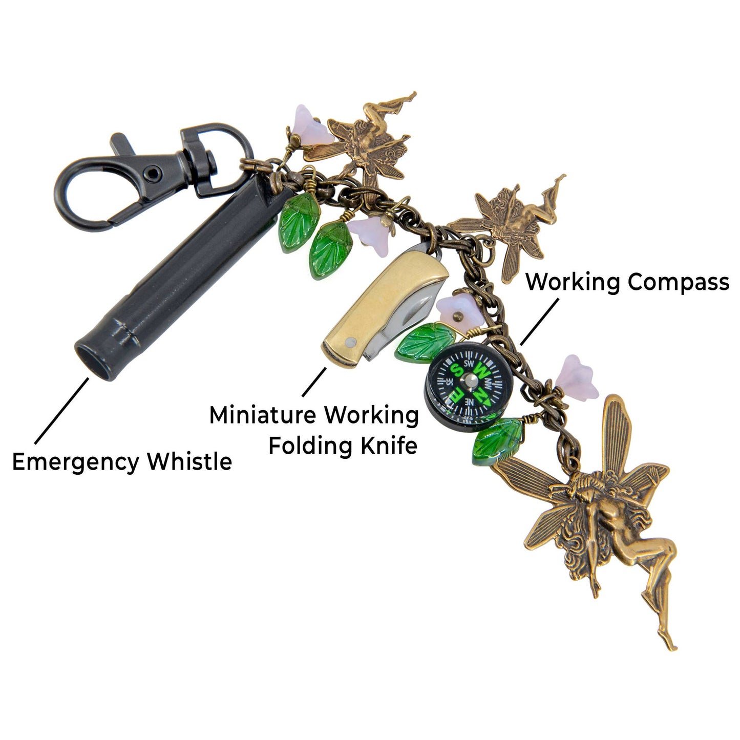 Purse Backpack Charms: Fairies Themed with Whistle and Knife