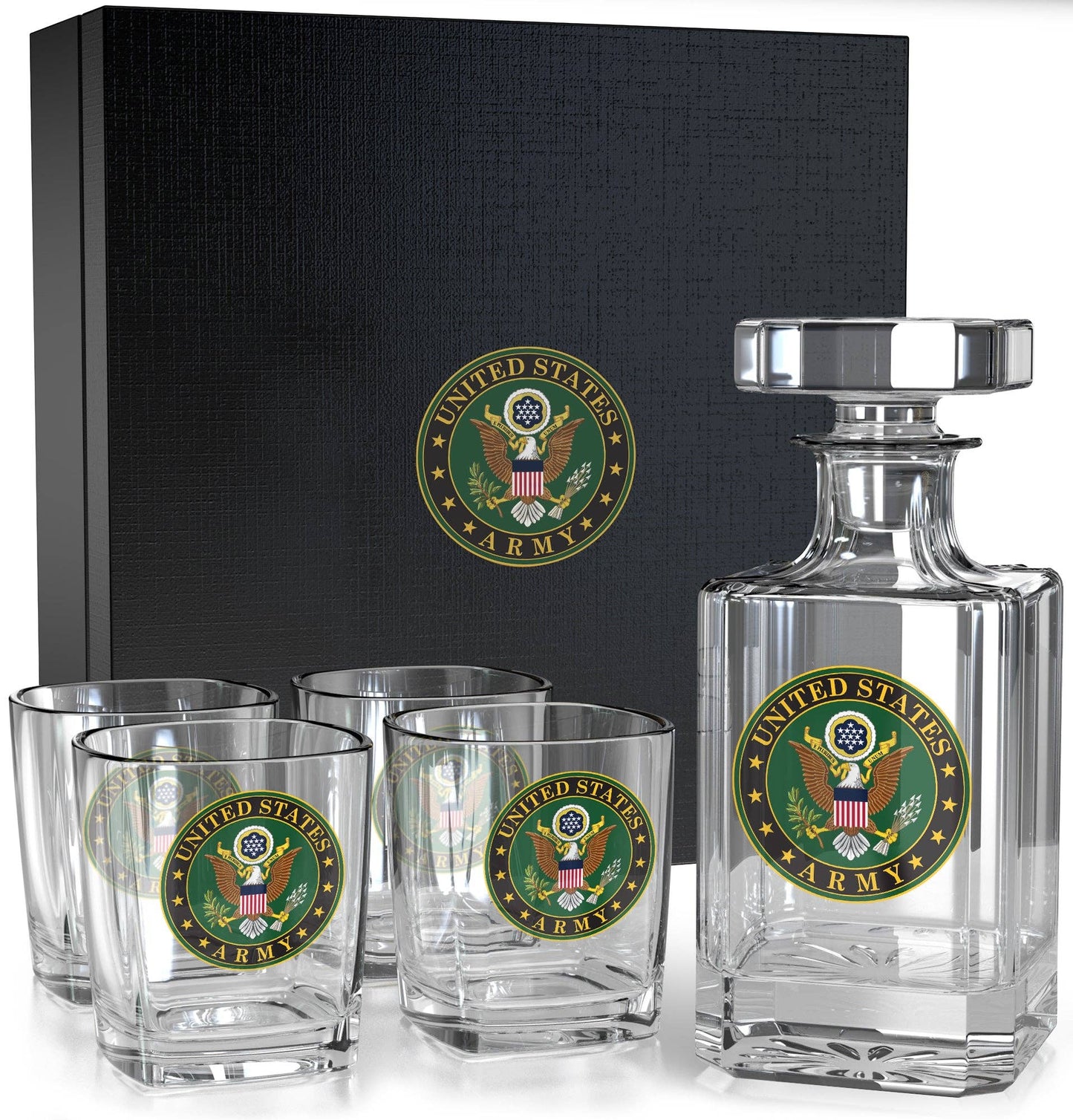 U.S. Army Decanter Whiskey Glass 5 Piece Set