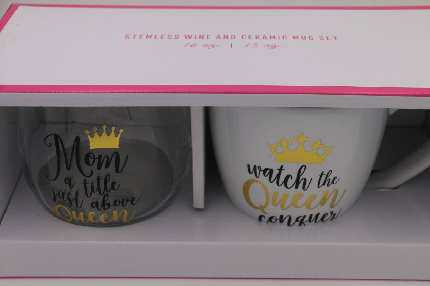Mug & Wine Glass Set Mom/Queen