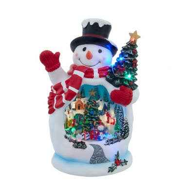 9.6" BO Color Changing Lighted USB Snowman Village Scene
