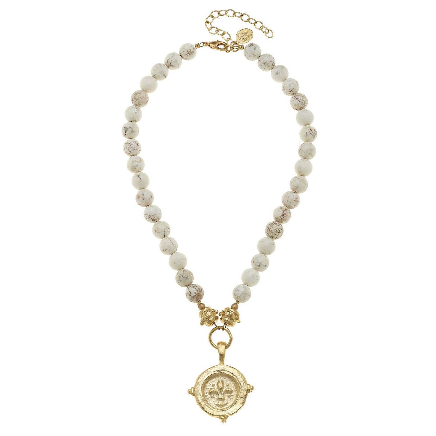 Susan Shaw - White Turquoise with Italian Fleur de Lis Intaglio Necklace