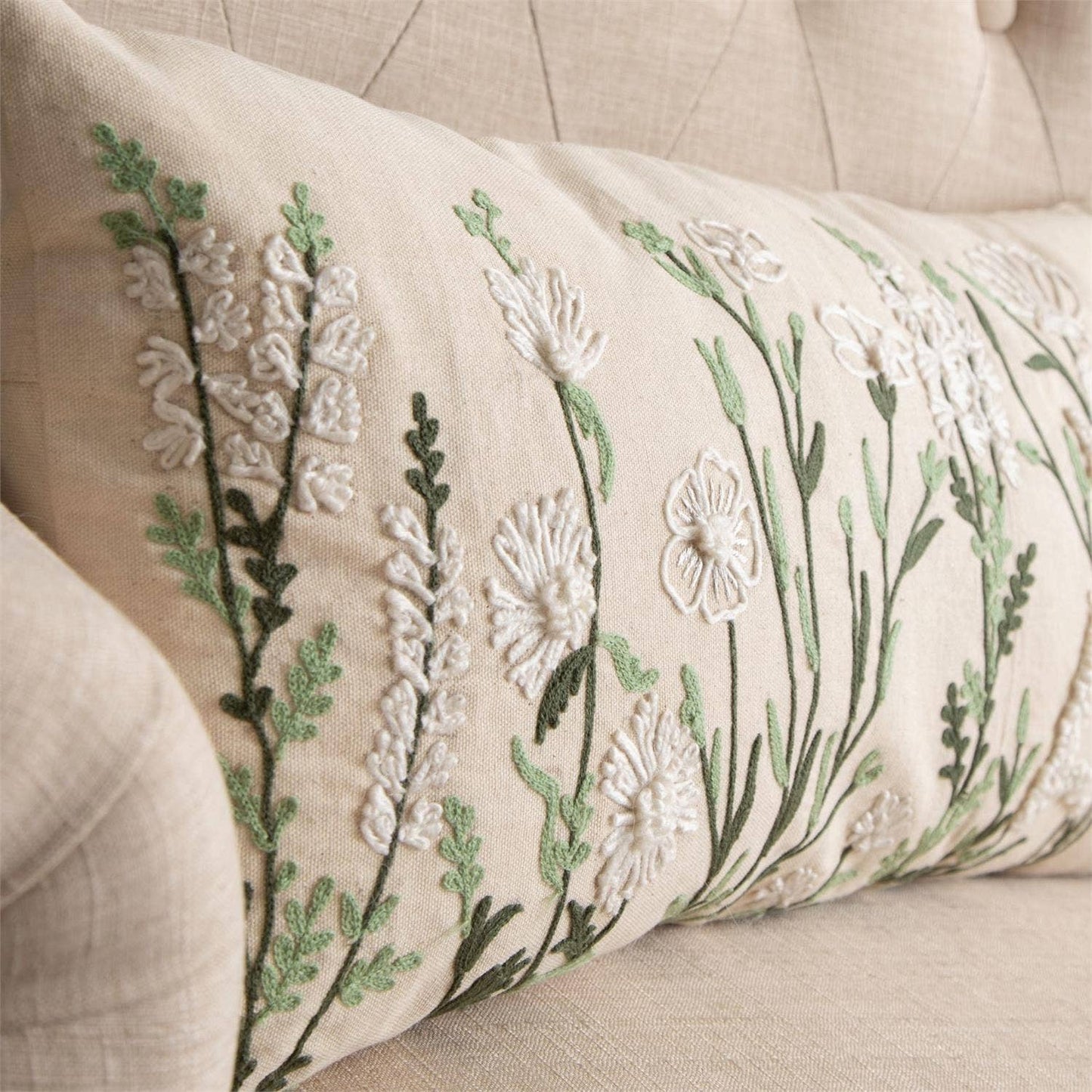 Lumbar Pillow - Embroidered Wild Flowers