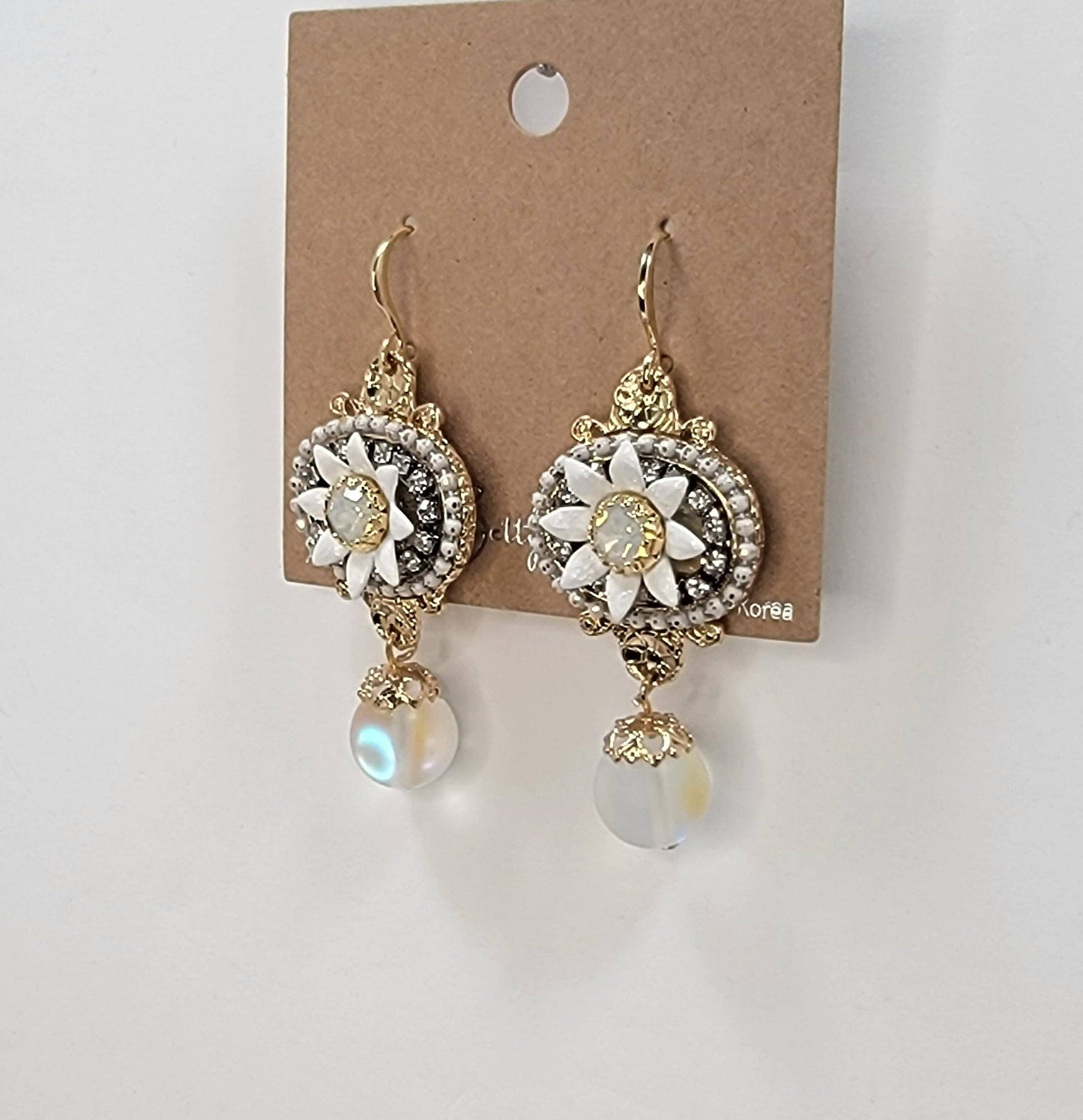 Handmade Daisy Accent With Moonstone Dangle Earrings