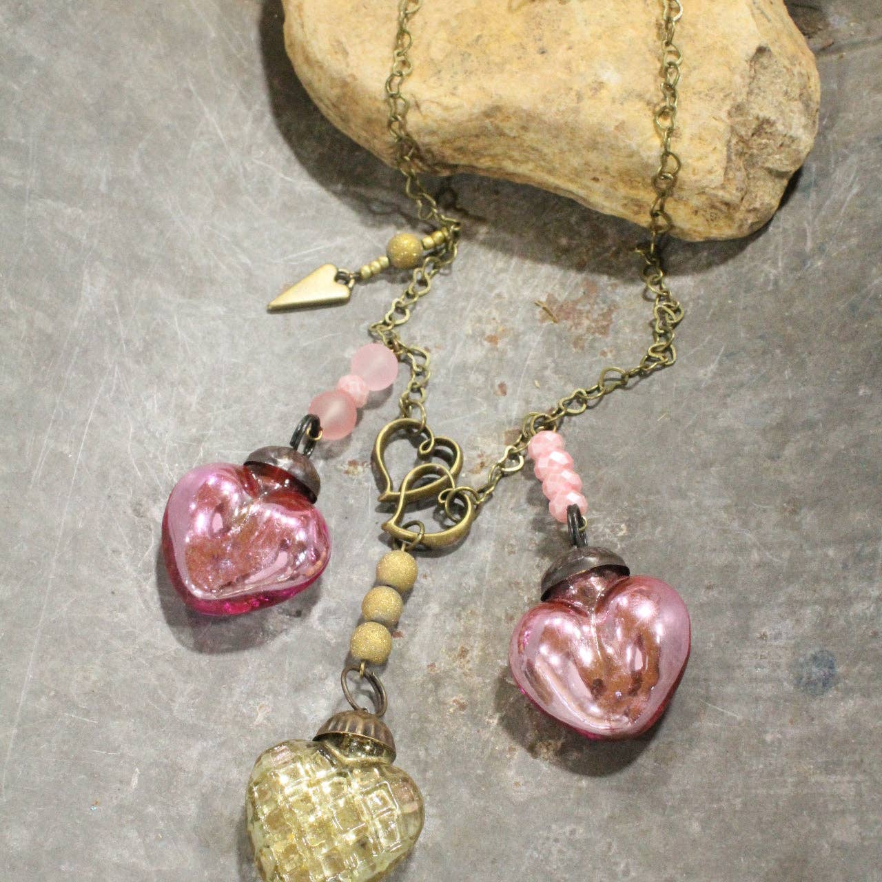 Three Times The Love Retro Pink & Old Gold Necklace