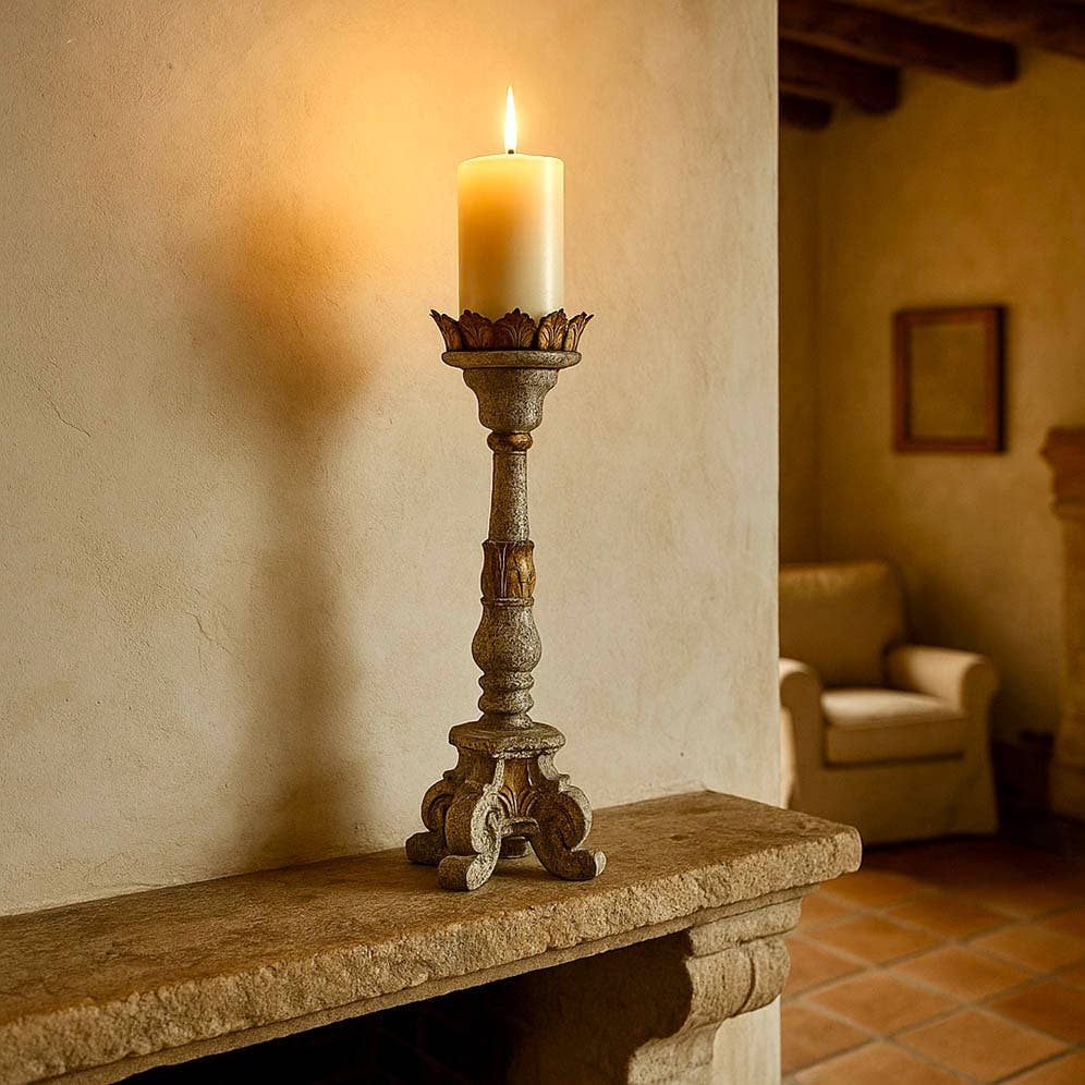 Vintage Style Wooden Candle Holder with Distressed Finish