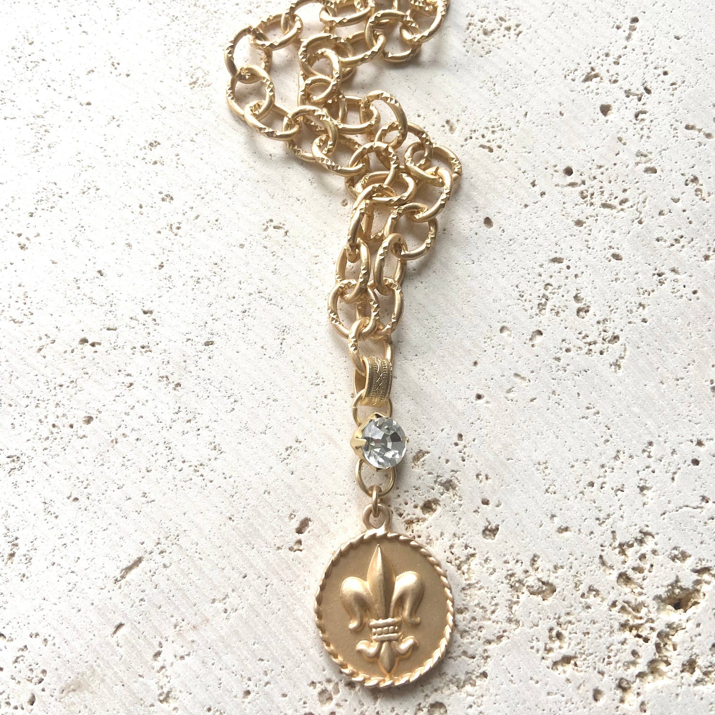 Fleur de lis french coin necklace