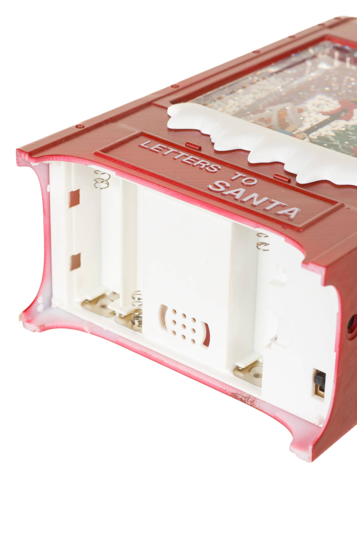 Burgundy Mailbox Snow Globe with Carolers in the city
