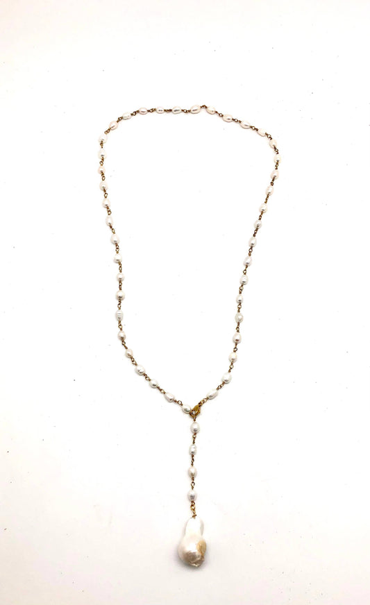 Necklace Freshwater Pearl Gold Chain (4mm) with Baroque Pear26”