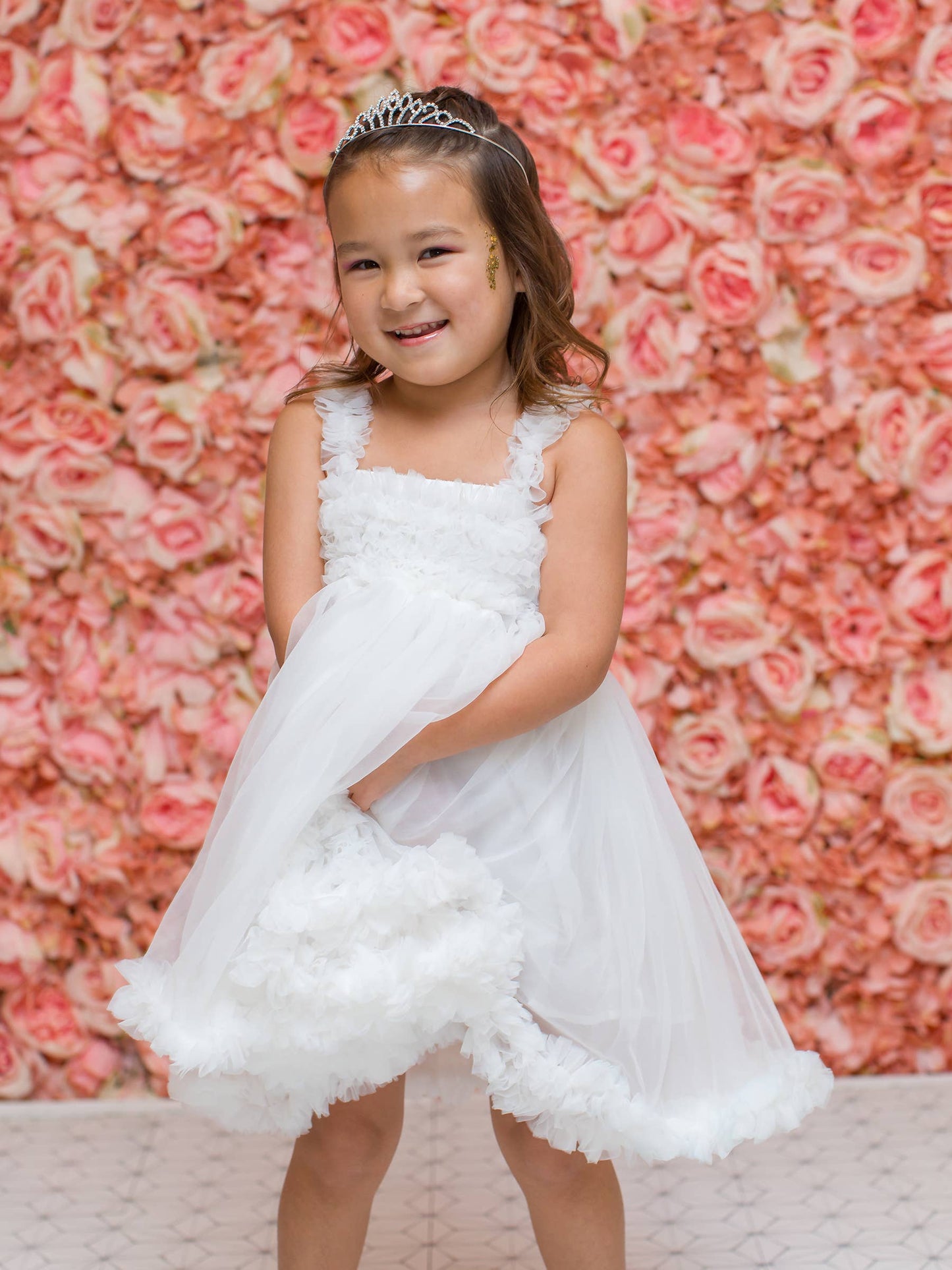 Girls White Tulle Empire Waist Princess Petti Dress