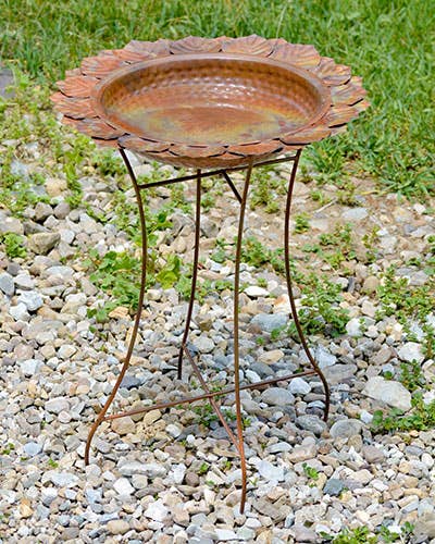 Flamed Leaf Bird Bath, Standing