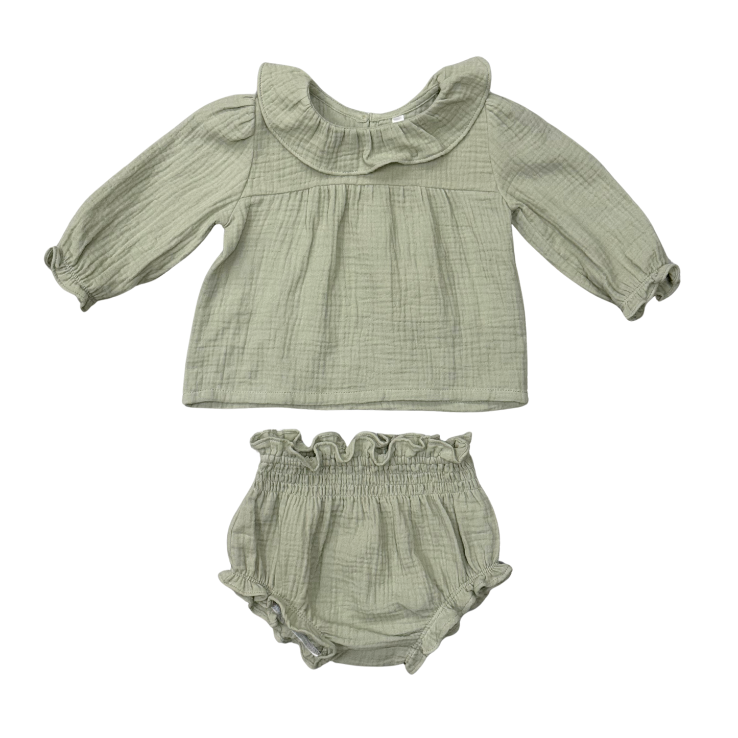 Girl's Gauze Blouse Set: Sage