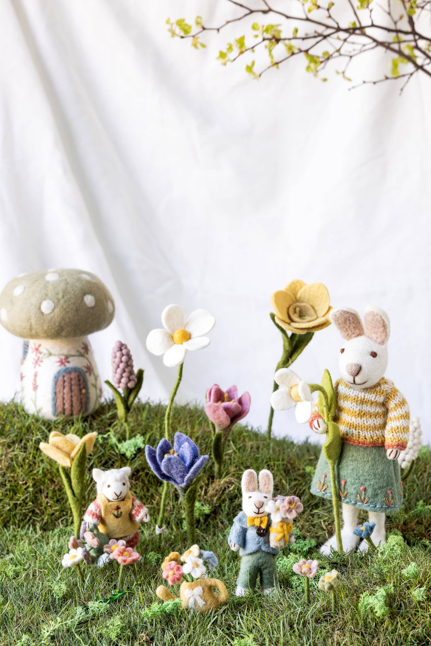 Medium White Girly Bunny w/Skirt & Snowdrop