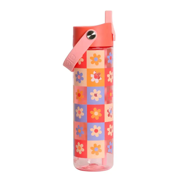 Tritan Water Bottle with Handle 26oz Checkered Flowers