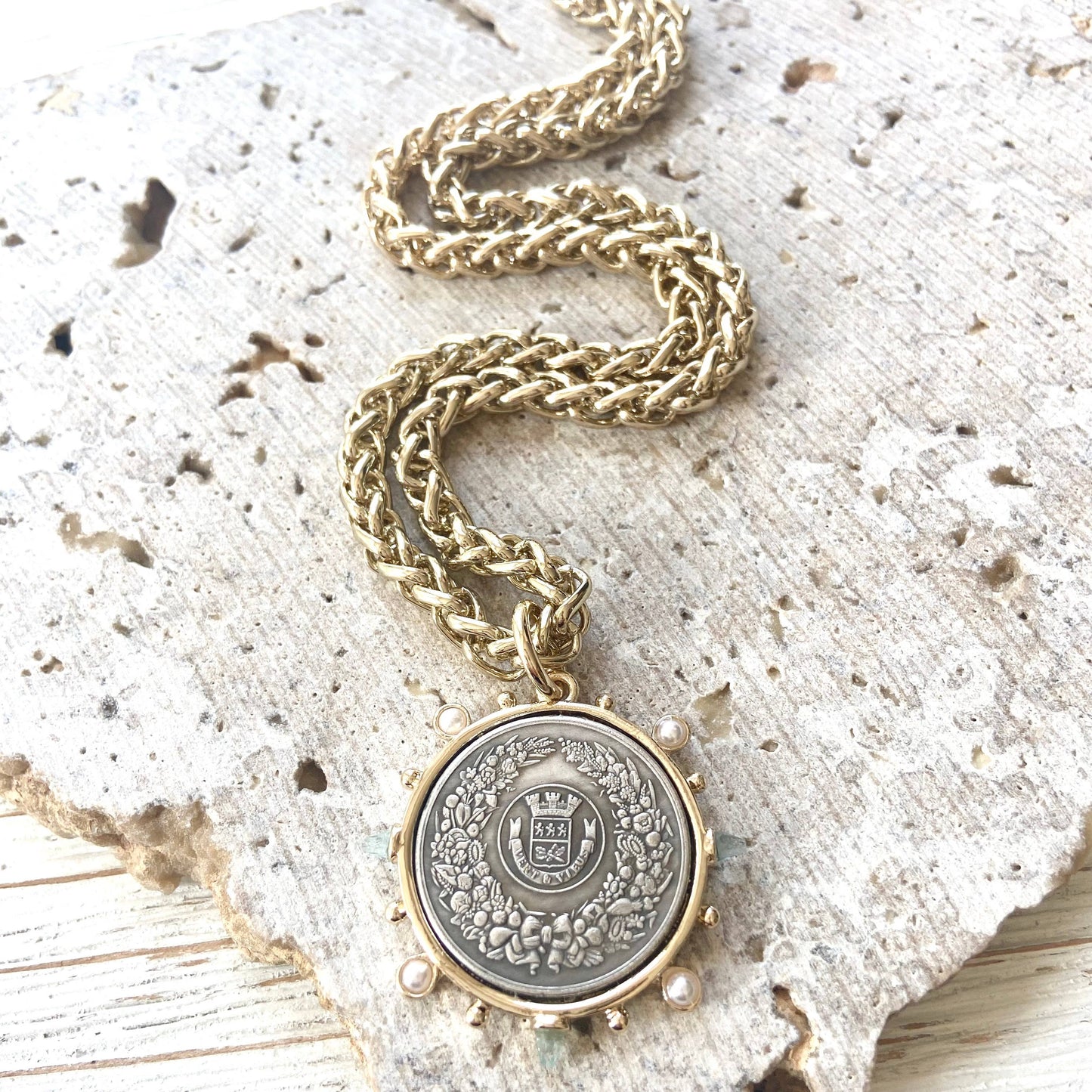 Coin necklace horse equestrian French boutique salon