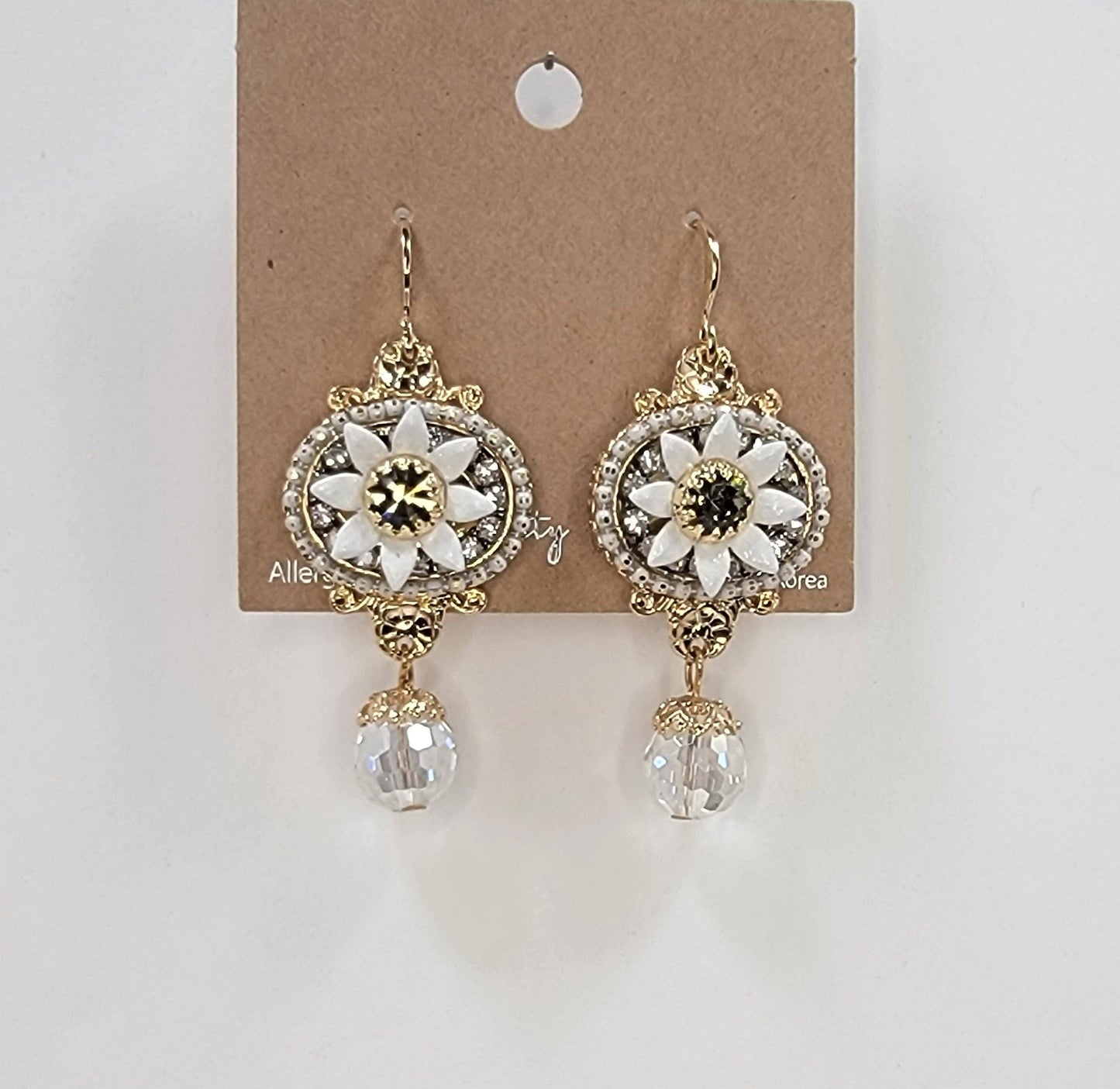Handmade Daisy Accent With Moonstone Dangle Earrings