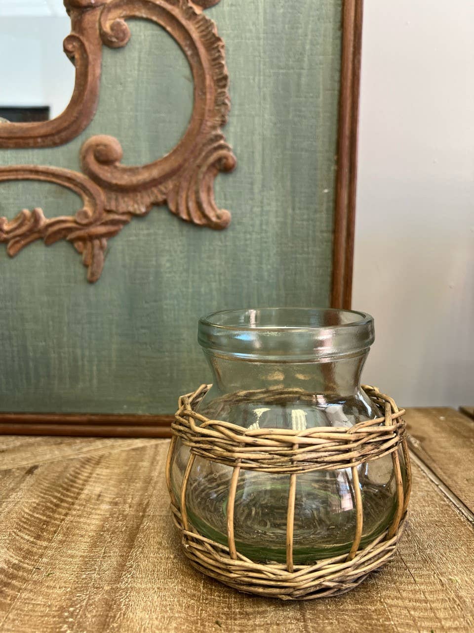 Glass Vase with Wicker Holder