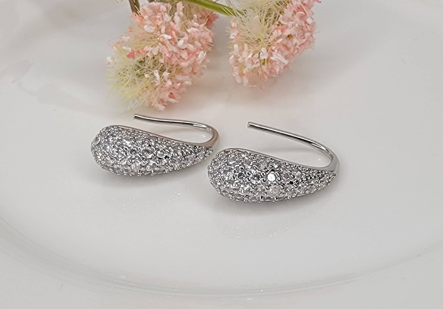TEARDROP CZ EARRINGS.