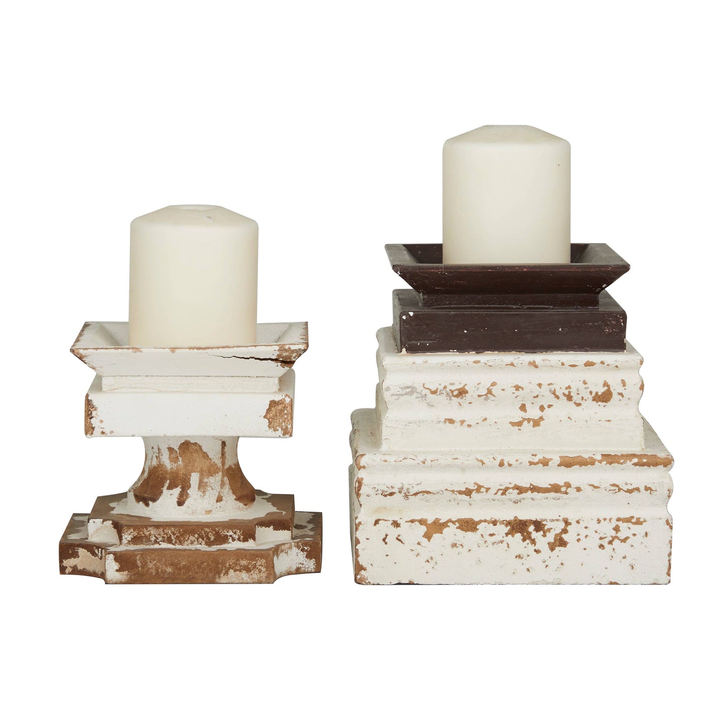 Vintage White Wood Candle Holder Set