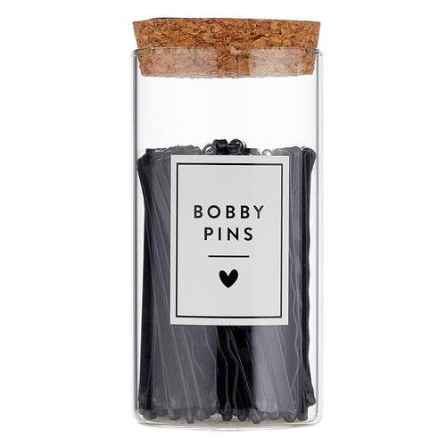 Black Bobby Pins in Jar, Large 75pc