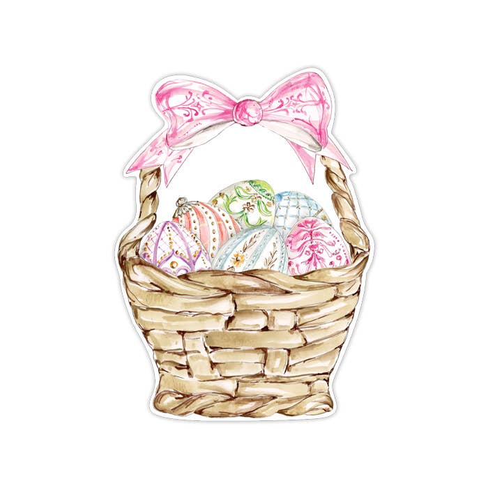 Easter Basket with Pink Bow with Easter Eggs Die-Cut Accent -RosanneBeck Collections