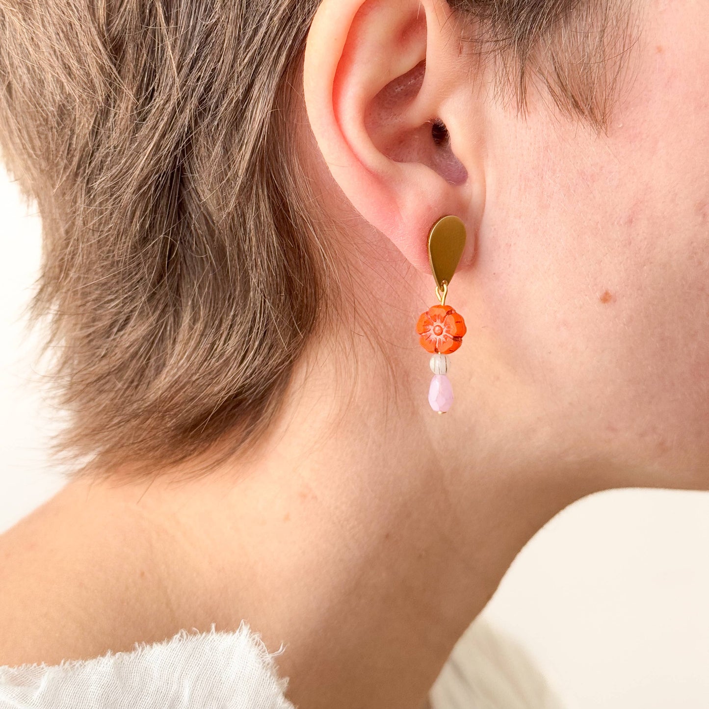 Romantic Flower Stud Earrings with Boho Charm